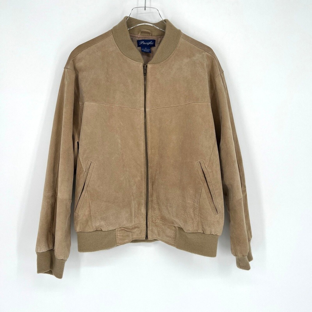 Pacific‎ Leather Jacket Mens M Tan Bomber Zip Classic Basic